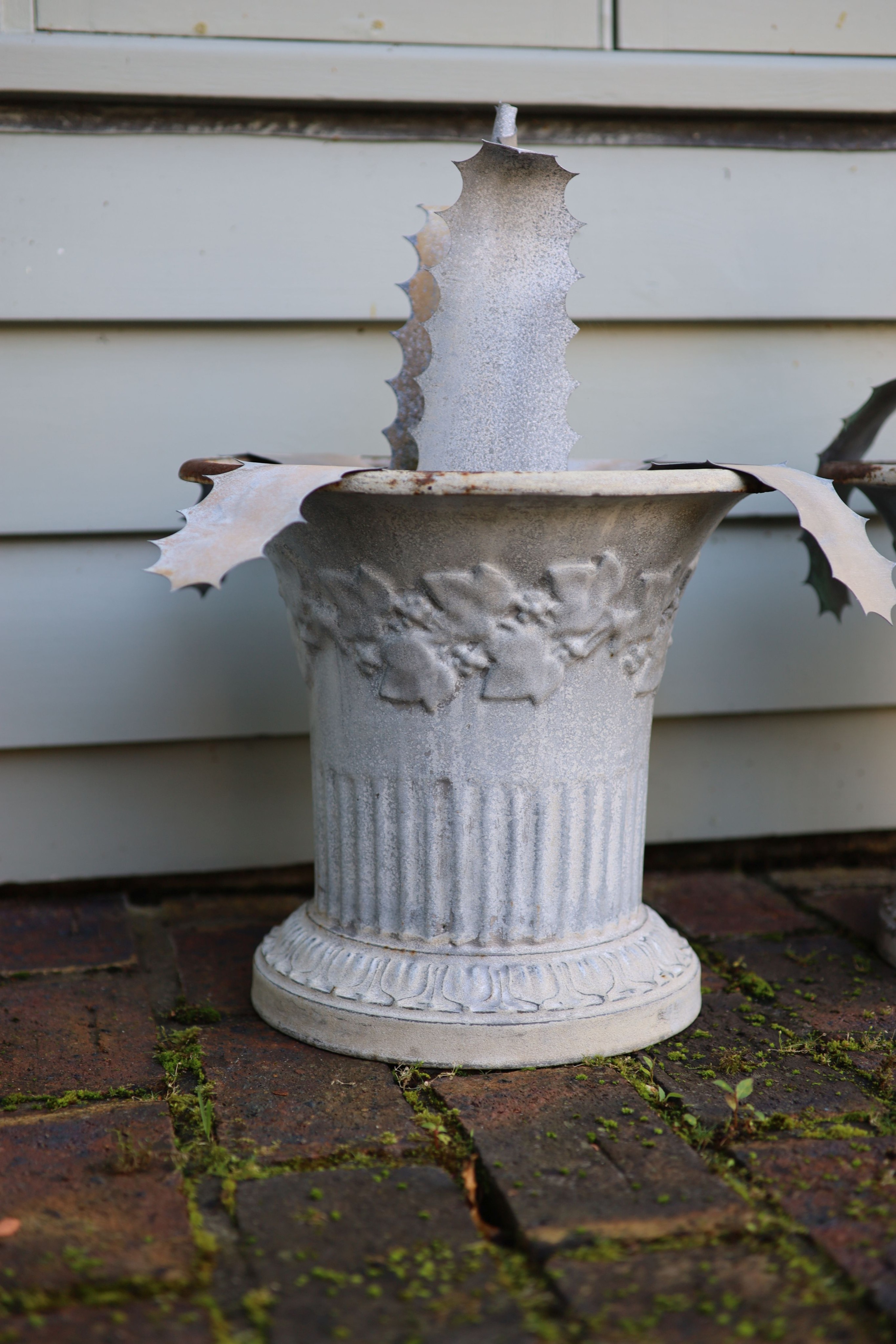 A pair of French galvanised tin aloe vera planters, height 64cm